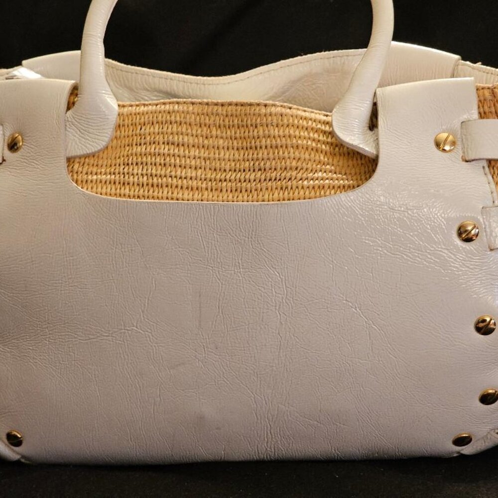Michael Kors  white leather and fabric raffia hobo purse